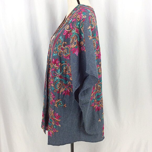 NWT Umgee Embroidered Open Kimono Duster Cardigan Floral Boho Side Slits - Picture 4 of 9